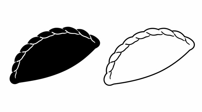 Empanada illustration set, black solid and outline, traditional food icon graphic