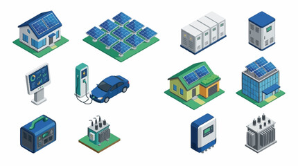 Fototapeta premium Isometric illustration of renewable energy technology and infrastructure.