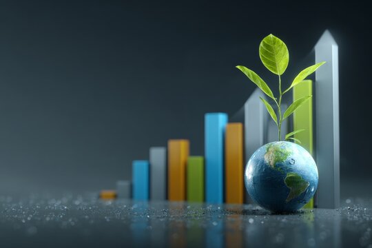 Earth's green renaissance: a visual ode to nature's renewal. Financial charts. Vivid planet perfection: seeds and greenery on earth's vast expanse. Market analysis. Economic forecast.
