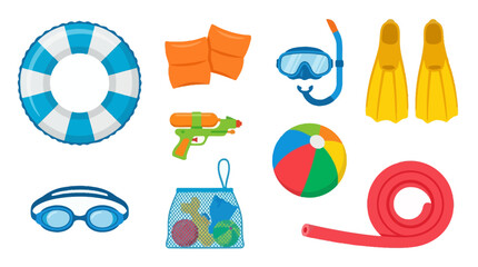 Summer Swimming Pool Accessories and Beach Toys Collection © zakel