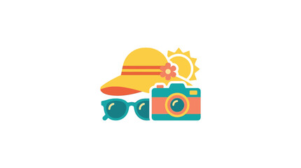 Fototapeta premium Summer Vacation Travel Essentials Icon Set