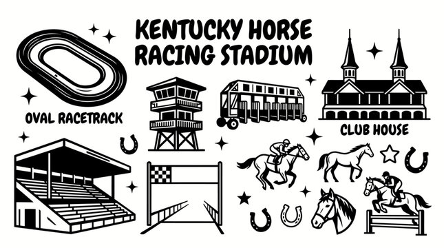 world famous horse racing venue in kentucky featuring championship racetrack grandstands finish line starting gates judges tower elegant facilities and professional equestrian sports infrastructure