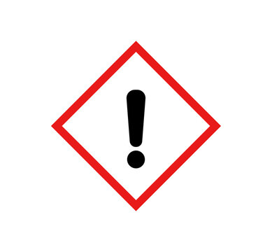 GHS exclamation mark pictogram with chemical hazard warning symbol. Irritant Safety label for hazardous substances, workplace compliance, hazard communication and OSHA standards