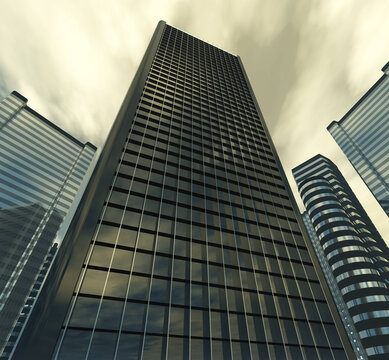 Skyscrapers, high-rise buildings, skyscrapers against the sky, modern buildings viewed from below, 3D rendering