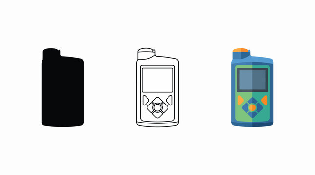 Handheld radiation detector and dosimeter vector icon set with silhouette, outline, and flat styles for safety manual and infographic design