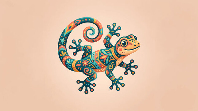 Colorful lizard with swirly patterns.