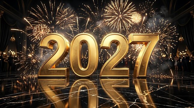 Golden '2027' new year celebration with fireworks premium stock image for festive designs