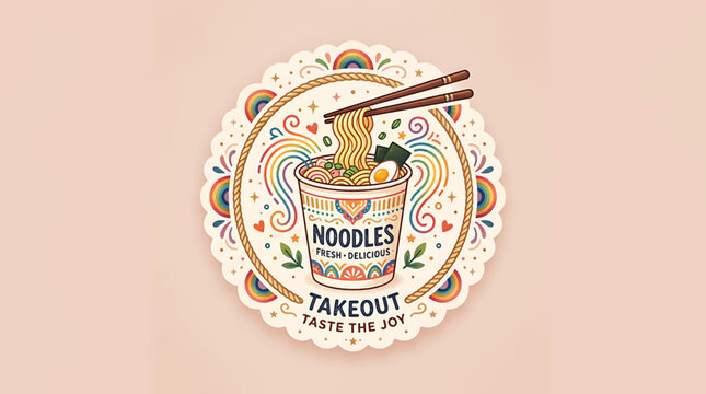 Colorful Noodle Takeout Food Illustration.