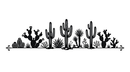 Black and white cactus desert landscape illustration © MohammadMasud
