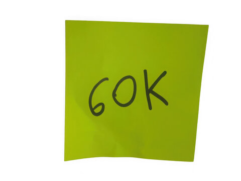 Green sticky note with 60k written in black marker ink text