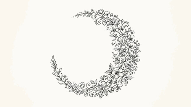 Black and white floral wreath with leaves