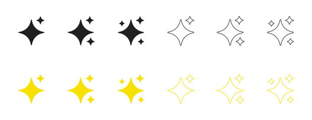 yellow and black sparkle icons. sparkle icons in black outline and yellow colors for magic clean rating design decoration © Sabbir