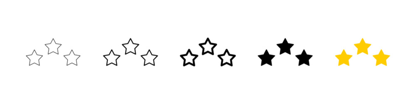 three star rating icons. three star rating feedback review ranking status set for customer service quality evaluation or product testimonial