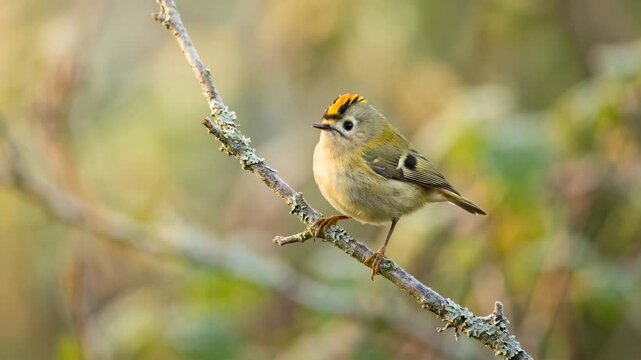 goldcrest bird singing close up in black forest germany morning light video