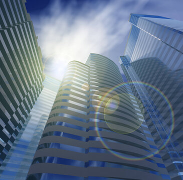 Skyscrapers, high-rise buildings, skyscrapers against the sky, modern buildings viewed from below, 3D rendering