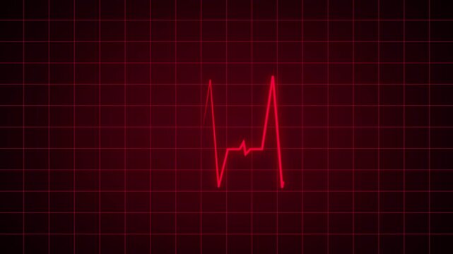 Glowing red heartbeat flatline waveform with vibrant neon electrodiogram signal and cardiac flatline animation 4K resolution on transparent background.