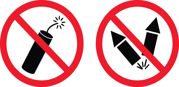 No fireworks allowed prohibition sign icon set firecracker forbidden symbol flat vector illustration isolated on white background