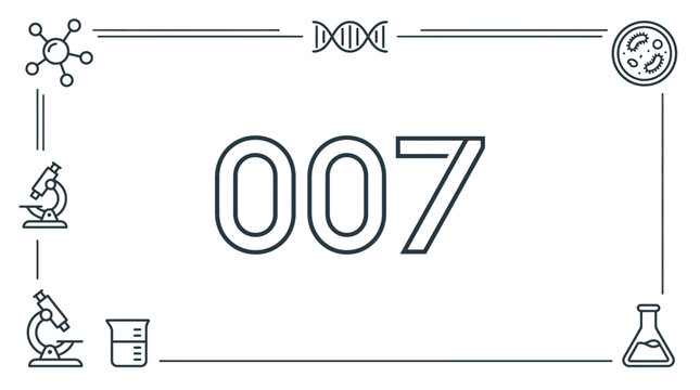 Scientific research laboratory icons frame with outline number 007