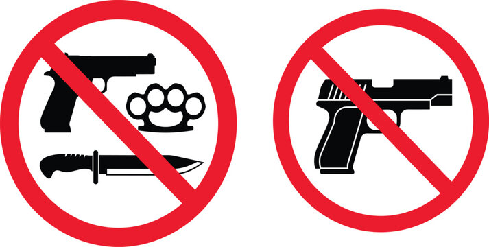 No weapons allowed prohibition sign icon set gun knife forbidden symbol flat vector illustration isolated on white background