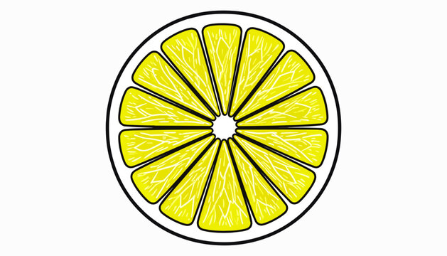Vibrant yellow lemon slice cross section on white