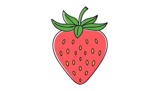 Fresh red strawberry with green leaves and yellow seeds