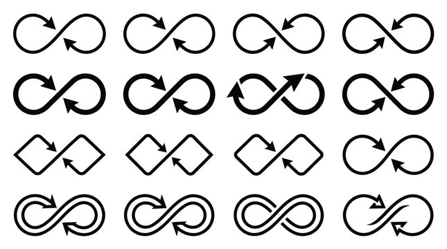 Black infinity loop arrows on white background
