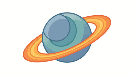Planet Saturn with distinctive concentric rings is depicted as a stylized celestial body for astronomical and educational graphic content. © yanto