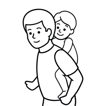 Father And Child Vector Outline Line Art Design For Loving Family Illustration