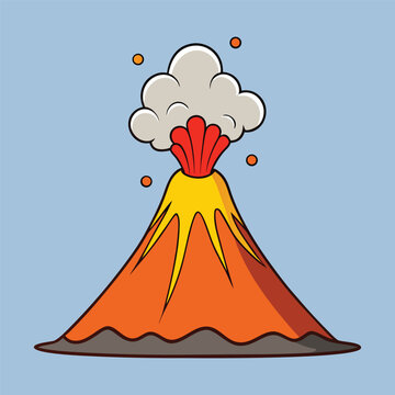 Colorful Volcano Eruption Vector Cartoon Illustration Featuring Explosive Nature Scene Artwork