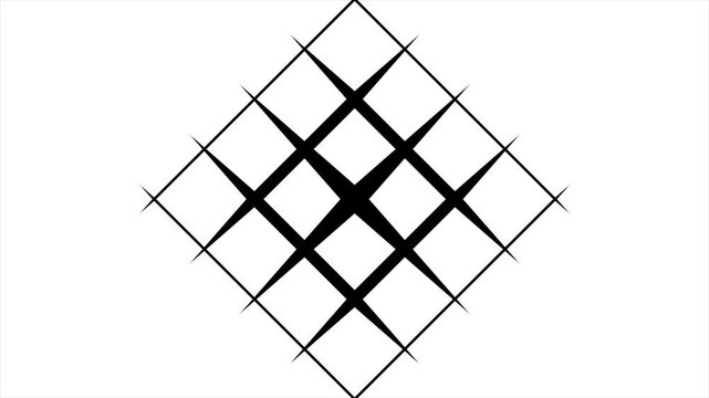 Geometric grid wipe transition animation loop featuring expanding diagonal black and white lines and diamond shapes, transitioning from a solid black screen to white and reversing back to black