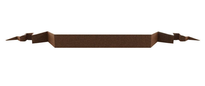 3D render blank rusty iron folded ribbon isolated on transparent background, empty grunge metallic origami scroll banner for vintage title frame.