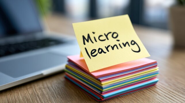 Micro learning concept with sticky notes and laptop