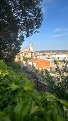 Naklejka premium church on the hill, panoramic view and landscape of the town of Moià, Catalonia, Barcelona, ​​Spain