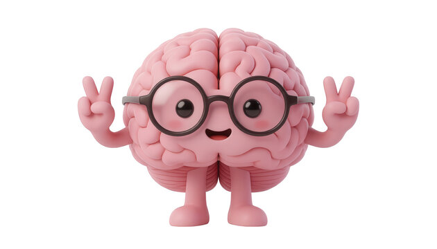 Cute Brain Character with Glasses Transparent Background