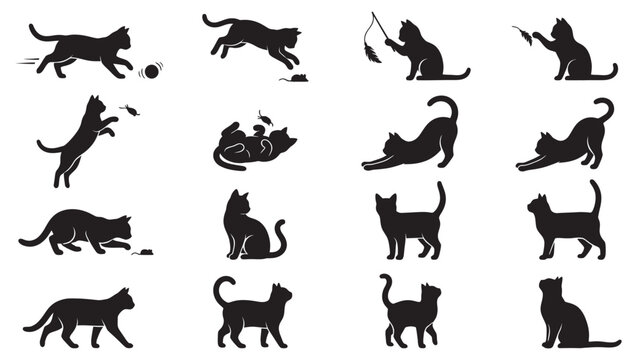 Playful Cat Silhouette Vector Set
