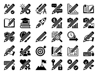 Fototapeta premium Pencil Icons: Education, Business, Creativity, Strategy, and Technology Concepts