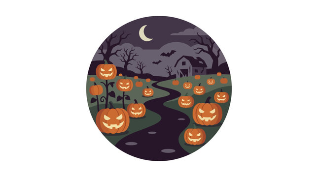Halloween Pumpkin Patch Night Vector Illustration