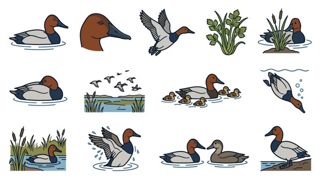 Canvasback Duck Icon Set