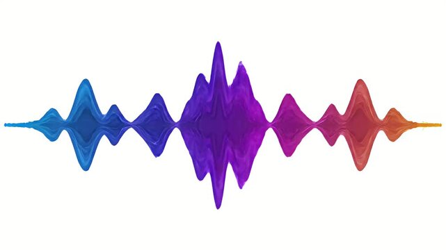 Colorful sound wave visualization motion graphic with gradient blue purple and orange tones, audio spectrum animation