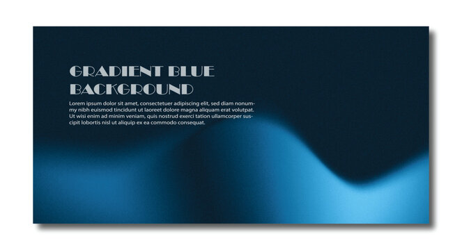 Abstract grainy navy blue gradient background template with smooth wave and lorem ipsum text banner