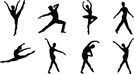 Ballet Dancer Silhouette Collection Set with Graceful Ballet Poses, Leaps, and Classical Dance Movements © Mokshad Ali