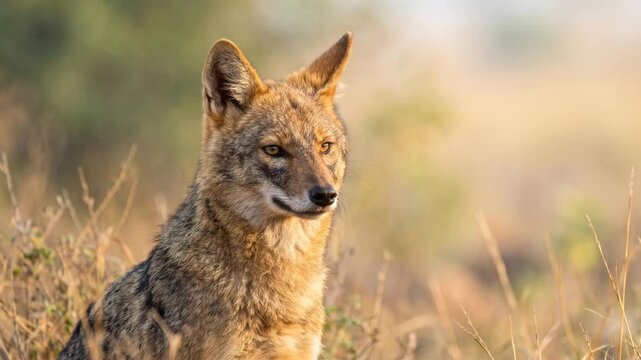golden jackal close up in serengeti national park tanzania morning light video