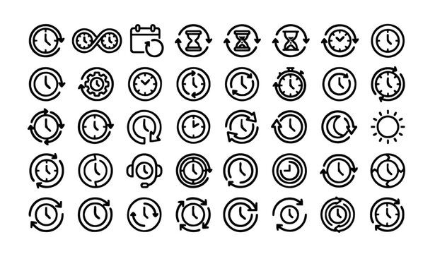 Modern Twenty Four Hour Service Black Outline Vector Icon Collection Design