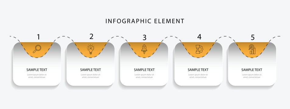 Timeline business infographic design with 5 option. Vector template business presentation, workflow layout with paper style and lines connected process.