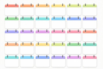 Obraz premium Blank colorful calendar tabs arranged on white background