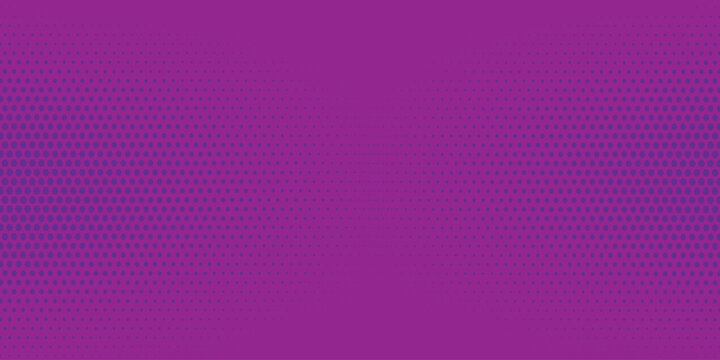 Vibrant purple halftone background featuring a geometric gradient pattern of small blue oval and dot shapes.