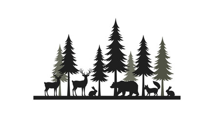 Obraz premium Forest Animals Silhouette Scene.