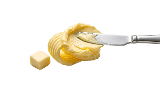 Butter swirl with knife and cube on transparent background