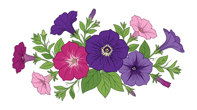 Colorful bouquet of petunias on white