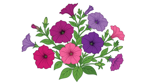 Colorful bouquet of petunias on white